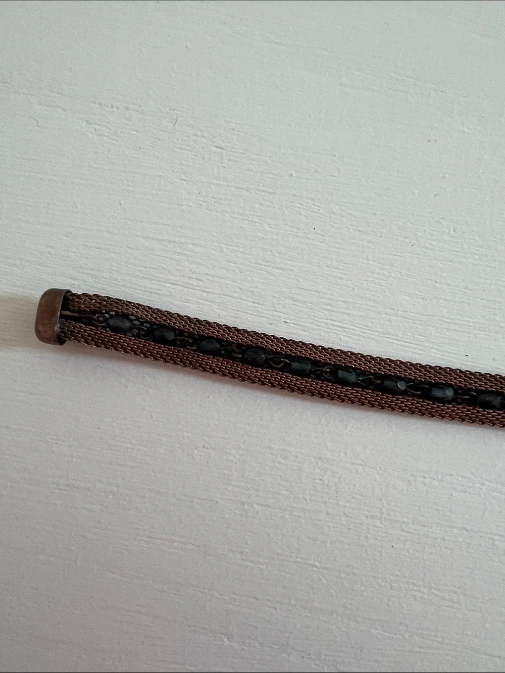Brown Mesh Bracelet with Black Beaded Accent | Minimalist Boho